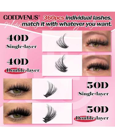 Goddvenus 360pcs Individual Eyelashes Cluster Lashes Wispy Lashes Individual Cluster 40D+50D Lash Clusters 8-16mm Eyelash Clusters Natural Eyelashes Individual Russian D Curl Lash Extensions C-40D+50D - Buy Online on GoSupps.com
