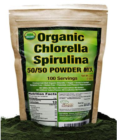Organic Chlorella Spirulina Powder  USDA Certified Organic  Product of Taiwan - 100 Sevings (7.05 Ounce) 7.05 Ounce (Pack of 1)