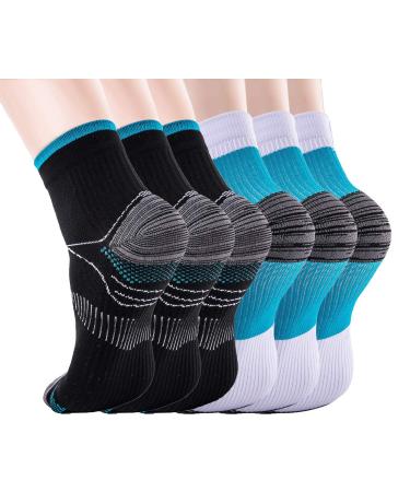 Compression Socks for Women & Men-Upgraded Sport Plantar Fasciitis Arch Support- Low Cut Compression Foot Socks Best for Athletic Sports Running Medical Travel Pregnancy (6 Pairs) Blue/Black L-XL