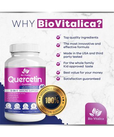 BioVitalica Quercetin Gummies - Immune Support with Bromelain, Vitamin C, Zinc, Elderberry & D3 - 750mg for Kids & Adults - Buy Online on GoSupps.com