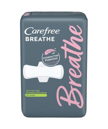 Carefree Breathe Ultra Thin Super Pads with Wings, Irritation-Free Protection, Unscented, 28 Count