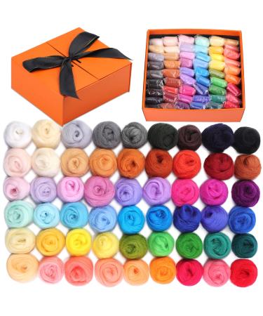 54 Colors Fiber Wool Yarn, Fiber Wool Yarn Roving, Spinning Wool Roving for Needle Felting, DIY Hand Spinning, Needle Felting Wool Craft, 3g/Color (Light Color)