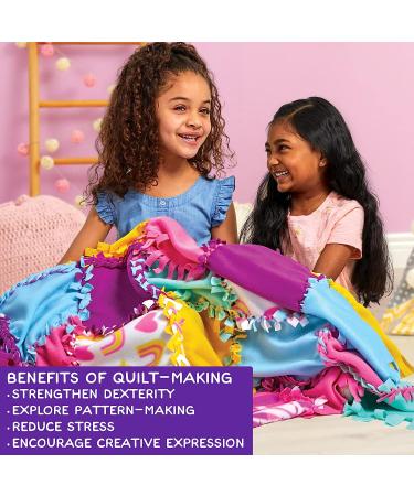 Made By Me Easy-to-Knot Fleece Quilt Making Kit - No Sewing Required - 59 x 39 Inches - Includes 20 Fabric Squares and Embellishments - Learn 4 Knotting Techniques - Multicolor - Buy Online on GoSupps.com