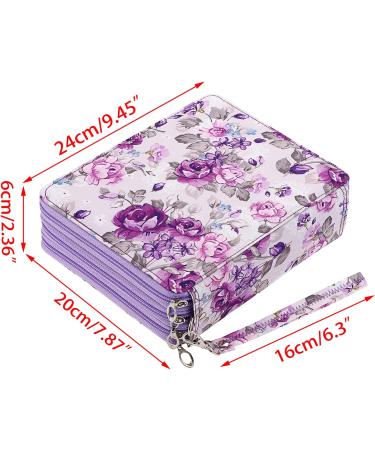 BTSKY Colored Pencil Case- 120 Slots Pencil Holder Pen Bag Large Capacity Pencil Organizer with Handle Strap Handy Colored Pencil Box with Printing Pattern (Purple Flower) - Buy Online on GoSupps.com