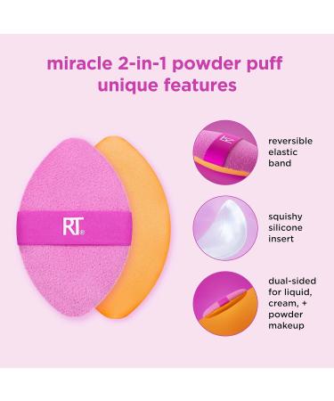 Real Techniques Miracle 2-In-1 Powder Puff + Travel Case Dual-Sided Makeup Blending Puff Elastic Band Precision Makeup Sponge and Powder Puff For Liquid Cream and Powders Travel Case 2 Count 1/Miracle 2-In-1 Powder Puff + Case - Buy Online on GoSupps.com