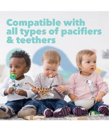 Liname Neutral Pacifier Clip with Teething Toy - 4 Pack Binky Holder Set for Boys & Girls - Mint Metal Clips - Baby Pacifier Holder and Teether Combo - Buy Online on GoSupps.com
