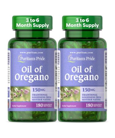 Puritan's Pride Oil of Oregano 150mg Traditional Herbal Immune Support 180 Rapid Release Softgels Pack of 2 360 count