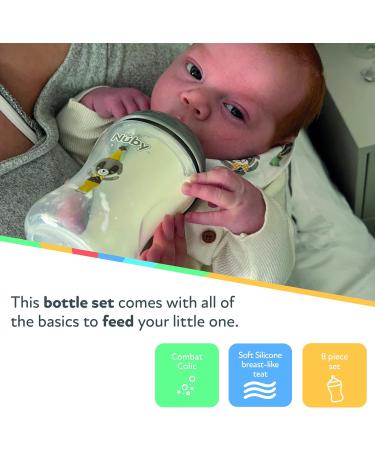 Nuby Newborn Baby Bottle Starter Set with Teats, Brush, Soother, Bib, and Teether - Buy Online on GoSupps.com