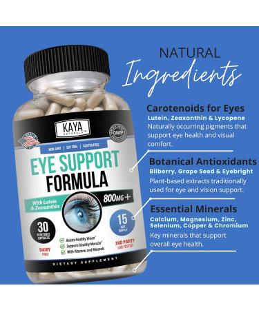 Kaya Naturals Eye Health Supplement Lutein and Zeaxanthin Vision Health Eye Strain Support 800 mg Vitamin Supplement 30 Capsules 30 Count (Pack of 1) - Buy Online on GoSupps.com