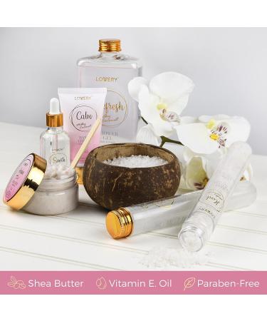 Luxury Bath Gift Set | Home Spa Gift Basket - Milky Coconut Scent Vitamin E & Shea Butter Shower Gel Bath Salt Body Scrub & More - International Shipping Available - Buy Online on GoSupps.com