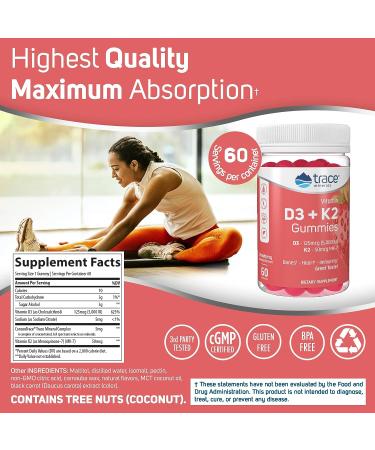 Trace Minerals Vitamin D3 + K2 Gummies | 5000 IU D3 + 50 mcg K2 | Healthy Heart, Bones, Immunity | Vegan, Sugar-Free, Gluten-Free | Natural Strawberry Flavor - Buy Online on GoSupps.com
