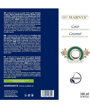  Marnys Marnys 100% Pure Coconut Oil 500ml Marnys-Pure Oils Collection 500g - Buy Online on GoSupps.com