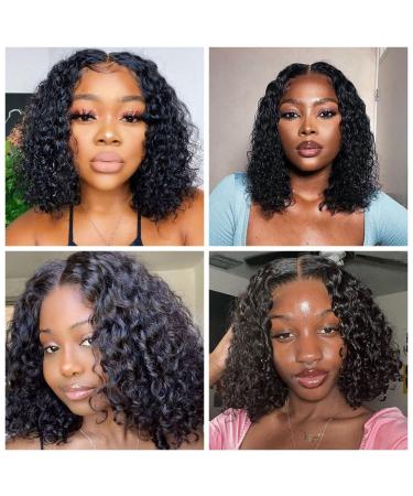 ZZMDS 14 Inch Deep Wave Lace Front Wig | Brazilian Human Hair Pre Plucked Wet and Wavy Bob Wig with Baby Hair - Black Women - Buy Online on GoSupps.com