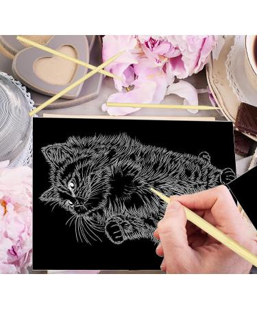 30Pcs Scratch Paper Art Set for Kids & Adults - Black Coated Scratchboard with Wooden Stylus - DIY Craft Supplies for Gift - White Effect - Buy Online on GoSupps.com