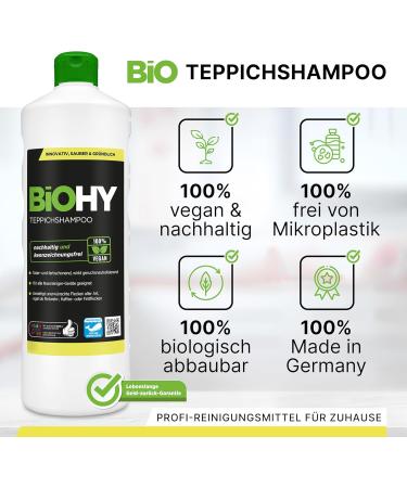 Biohy Carpet Shampoo 1L - Powerful Organic Carpet Cleaner Concentrate | Gentle & Animal-Friendly | Ideal for Stubborn Spots - Buy Online on GoSupps.com