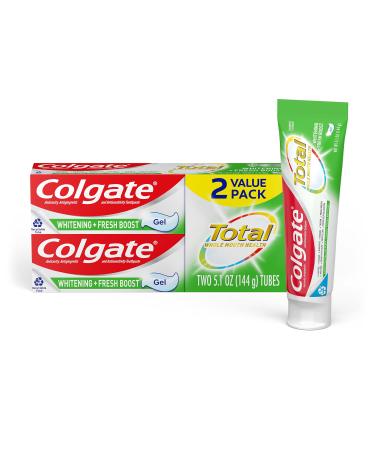 Colgate Total Whitening + Fresh Boost Toothpaste Mint Toothpaste 5.1 oz Tube 2 Pack 5.1 Ounce (Pack of 2)