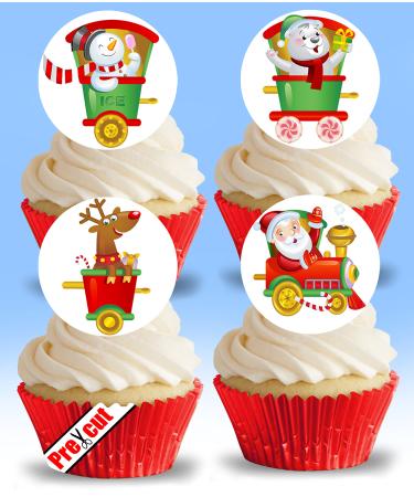 24 x Edible Stand up Santa's Christmas Train XVII. Pre-Cut Wafer Paper Cupcake Toppers Party Winter Birthday Cake Decorations