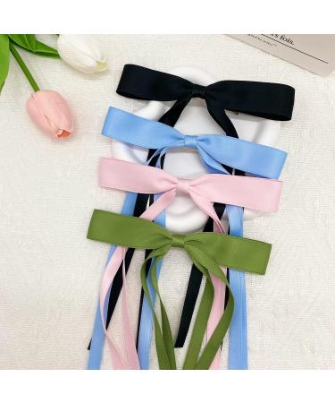 AUONY 4PCS Tassel Ribbon Hair Clips Set - Green, Black, Pink, Blue - Women and Girls Barrettes Hair Accessories - Buy Online on GoSupps.com