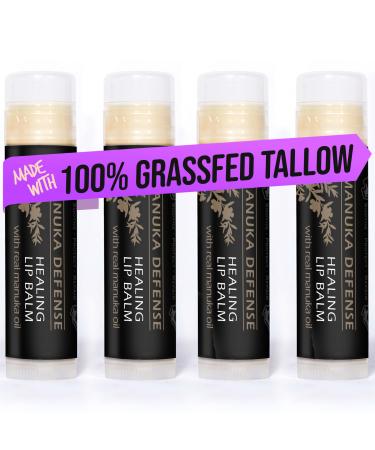 BALM OF GILEAD Manuka Defense Healing Lip Balm - Intensive Moisture Therapy in Tube w/Manuka Tea Tree & Cooling Peppermint - Ideal for Chapped & Cracked Lips - Beauty Pack Of 4-0.15 oz