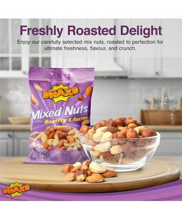 Snaxs Roasted Salted Mixed Nuts 12 x 40g - Almonds Brazil Nuts Cashews Peanuts and Hazelnuts Nuts Snacks - Healthy Kosher Nuts with Fibre Protein and Minerals - Ideal for Snacking - Buy Online on GoSupps.com