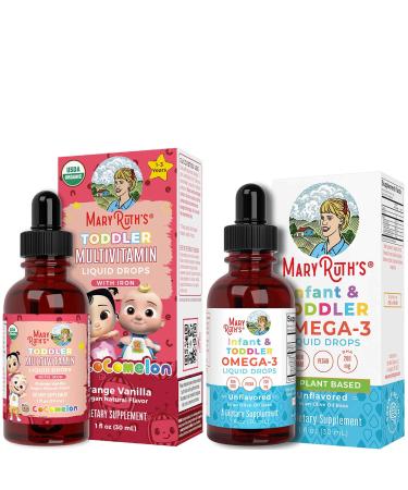 USDA Organic Cocomelon Multivitamin & Multimineral with Iron for Toddlers & Infant & Toddler Omega-3 Liquid Drops Bundle by MaryRuth's | Immune Support | Cognitive Function | Healthy Development