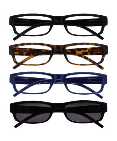The Reading Glasses Company Black Brown Blue Readers With UV400 Sun Readers Value 4 Pack Men Women RRRS32-1231 +1.00