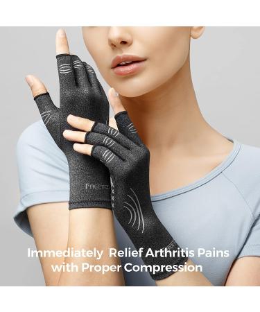 FREETOO Arthritis Gloves for Women - Compression Gloves for Carpal Tunnel & Pain Relief - Fingerless Gloves for Rheumatoid & Tendonitis - Small, Grey-Black - Buy Online on GoSupps.com