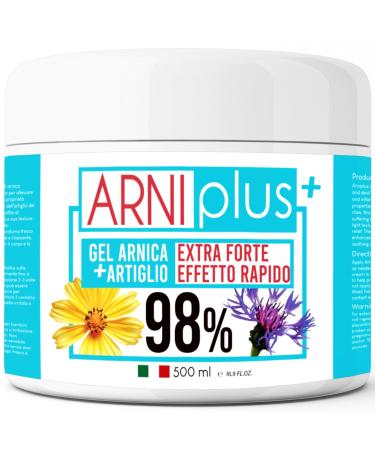 ARNIplus + Arnica pour chevaux usage humain 500 ml gel fort 98 % absorption rapide refroidissement non gras arnica made in Italy pour massages musculaires et