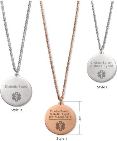 Custom Medical Alert Necklace for Women | Free Engraving Personalized Jewelry - Stainless Steel Emergency ID in Silver/Rose Gold - Buy Online on GoSupps.com