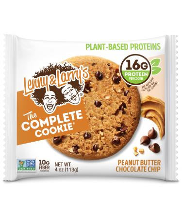 Lenny & Larry's The Complete Cookie Peanut Butter Chocolate Chip Soft Baked 16g Plant Protein Vegan Non-GMO 4 Ounce Cookie (Pack of 6)