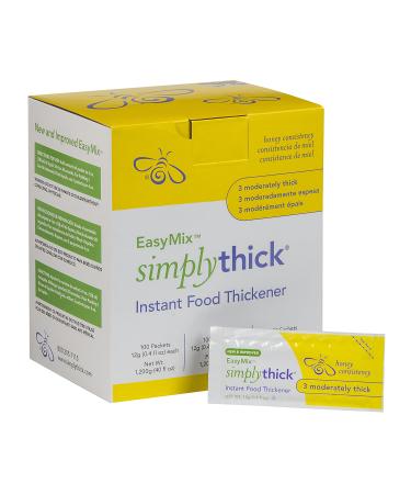SimplyThick EasyMix | 100 Count of 12g Individual Packets | Gel Thickener for those with Dysphagia & Swallowing Disorders | Creates An IDDSI Level 3 - Moderately Thick (Honey Consistency)
