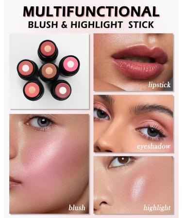 Sandwich Cream Blush Stick for Cheeks 2Pcs Multi-Use Makeup Blush Stick for Eyes Lips Face Longlasting Tinted Moisturizer Matte & Shimmer Blush Finish Natural Glow Blendable Blusher with Brush-01+06 01#+06# - Buy Online on GoSupps.com