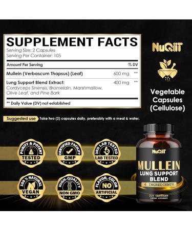 Mullein Leaf Capsules with Herbal Complex as Cordyceps Sinensis Marshmallow and More - 105 Servings 210 Count (Pack of 1) - Buy Online on GoSupps.com