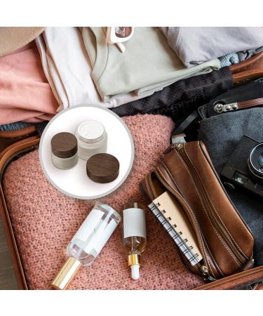 Tuakimce Set of 4 White Matted Glass Cream Cans - 20ml & 30ml Clear Fillable Containers with Lid for Cosmetics & Lottery Brown Wooden Grain Cover - Buy Online on GoSupps.com