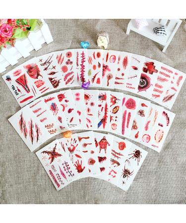 Temporary Halloween Scar Tattoos - 30 Sheets Fake Wounds Stickers for Halloween and Zombie Costumes - Buy Online on GoSupps.com