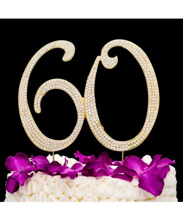 60 Cake Topper for 60th Birthday or Anniversary Gold Party Supplies & Decoration Ideas (Gold) - Buy Online on GoSupps.com