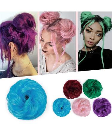 Silk-Co hair part with rubber band dutt with hair wavy soft dutt hair part with rubber band 35 g lured hair thickening hair extensions messy bun updos blue curly 35 g blue