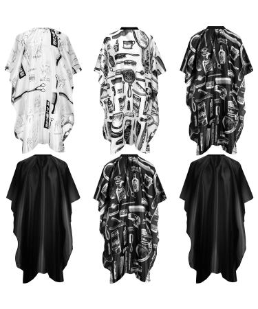 6 Pieces Hair Salon Cape Barber Hair Cutting Cape Barber Hairdressing Cape Waterproof Haircut Styling Cape for Hairstylist, Hairdresser, Barber (Scissors, Brush and Bottle Pattern)