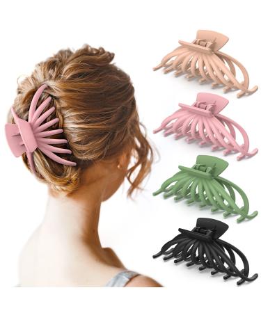 Hair Clips for Women - OPAUL Matte Nonslip Large Hair Claw Clips for Thick and Thin Hair, 4.7 Inch Strong Hold Big Hair Clips Fashion Hair Styling Accessories Christmas Gifts for Women Girls (4 Pack) Pink, Green, Khaki, Black - Buy Online on GoSupps.com