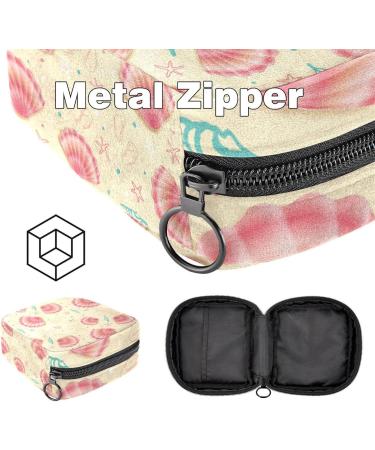 Stylish Pink Menstruation Pad Bag with Zipper | Women's Napkin & Tampon Organizer | Cute Summer Shells Design - Buy Online on GoSupps.com