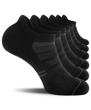 6 Pack Men's Running Ankle Socks with Cushion, Low Cut Athletic Sport Tab Socks Black Large