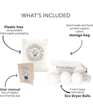 Organic Wool Dryer Balls - Friendsheep 3 Pack XL | Reusable Cruelty-Free Fair Trade Fabric Softener | No Lint | Eco-Friendly Laundry Solution - Buy Online on GoSupps.com