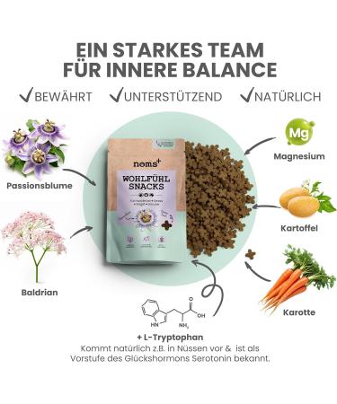 NOMS+ Feel-Good Snacks for Dogs | Natural Sedative for Stress Fear and Hyperactivity | Relaxation with Hemp Oil Valerian St. John's Wort & Passion Flower - Buy Online on GoSupps.com