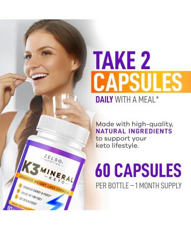 ZELSO (3 Pack) K3 Mineral Weight Loss Pills for Women and Men K3 Mineral Pills - K3 Salt Mineral Vitamin + K3 Capsules Supplement for Keto Weight Loss - 3 Months Supply 60 Count (Pack of 3) - Buy Online on GoSupps.com