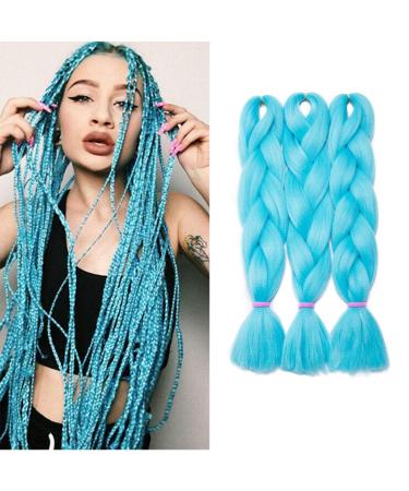 VOKEYLA Blue Braiding Hair Jumbo Braid in Hair Extensions for Twist Braid 3 Pack Kanekalon Braiding Hair High Temperature Synthetic Fiber Light Blue Braiding Hair for Women (Color:Azure Blue)