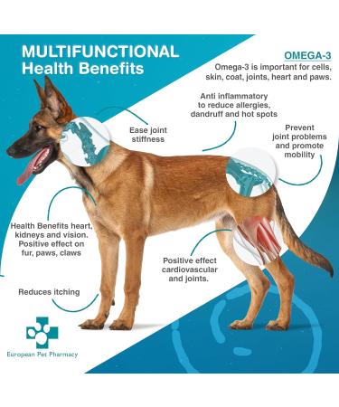 European Pet Pharmacy Omega 3 Fish Oil for Dogs/Cats Dog Joint Supplements Cat Joint Supplement for Itchy Dog Skin Relief Mobility 180 soft gels - Buy Online on GoSupps.com