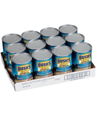 BUSH'S BEST Large Butter Beans (12 Pack) - Plant Based Protein, Fiber, Low Fat, Gluten Free - 16 oz - Buy Online on GoSupps.com