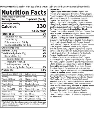 Garden of Life Organic Raw Meal Replacement Vanilla Powder - Vegan, Gluten-Free, 10ct Pack - Buy Online on GoSupps.com