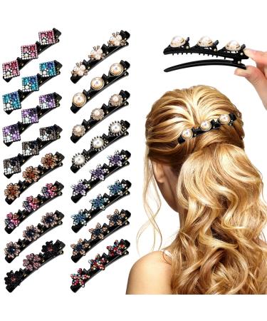 16 Pcs Crystal Stone Braided Hair Clips Pearl Flower Chopped Hairpin Rhinestones Hair Clips for Women Duckbill Clip with 3 Small Hair Clips Styling Hair Accessories for Girls Teens  16 Styles