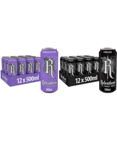 Relentless Energy Drinks 24 Pack 500ml 12 Cans of Passion Punch & 12 Cans of Origin By Shop 4 Less